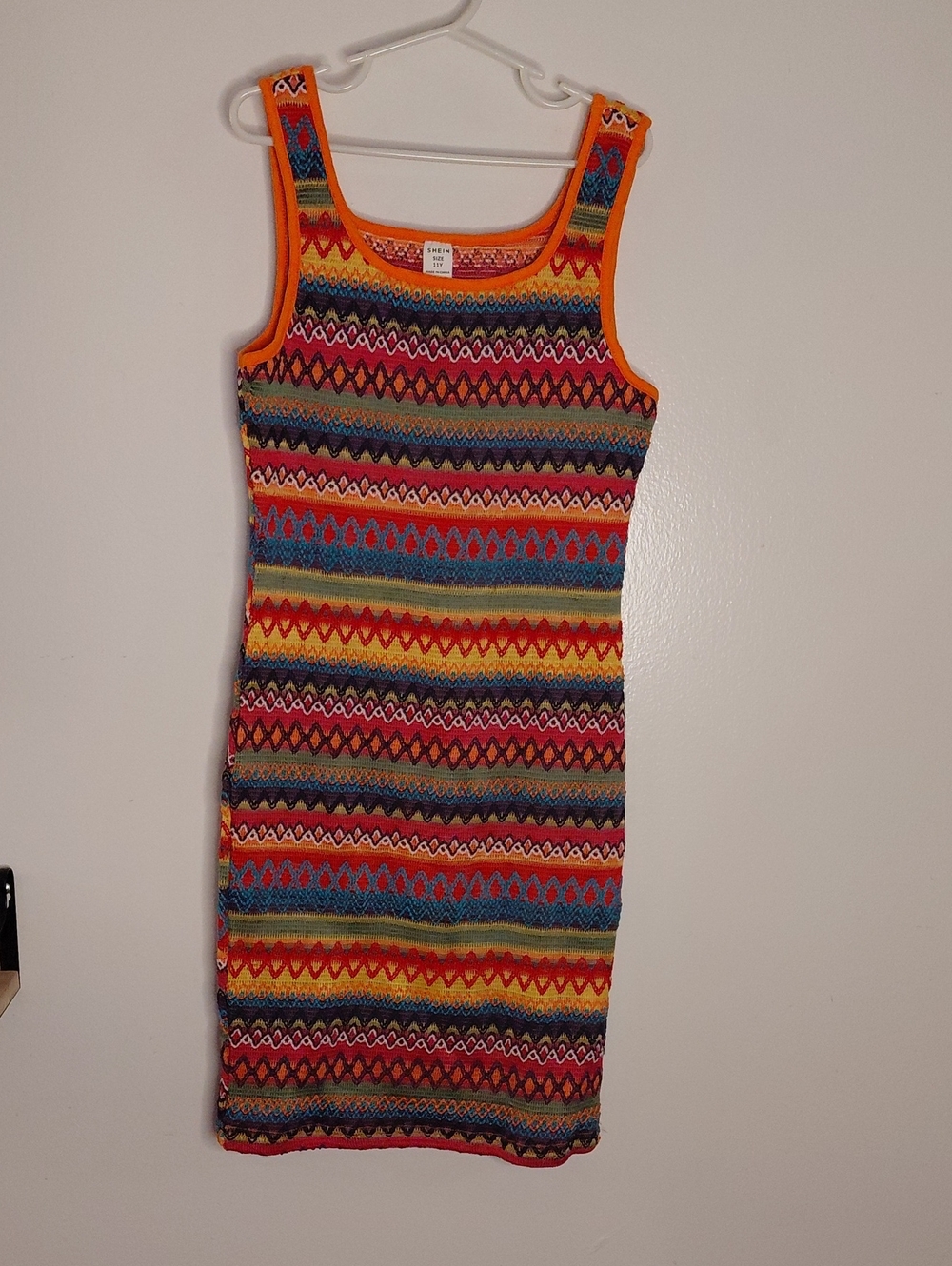 SHEIN Multicolor Striped Knit Tank Dress with Orange Trim